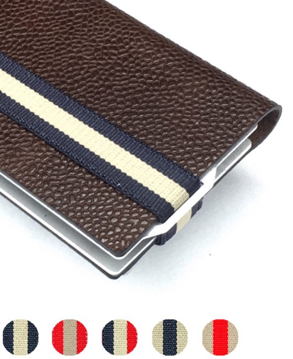 RFID Q7WALLET, brown classy leather & blue strap